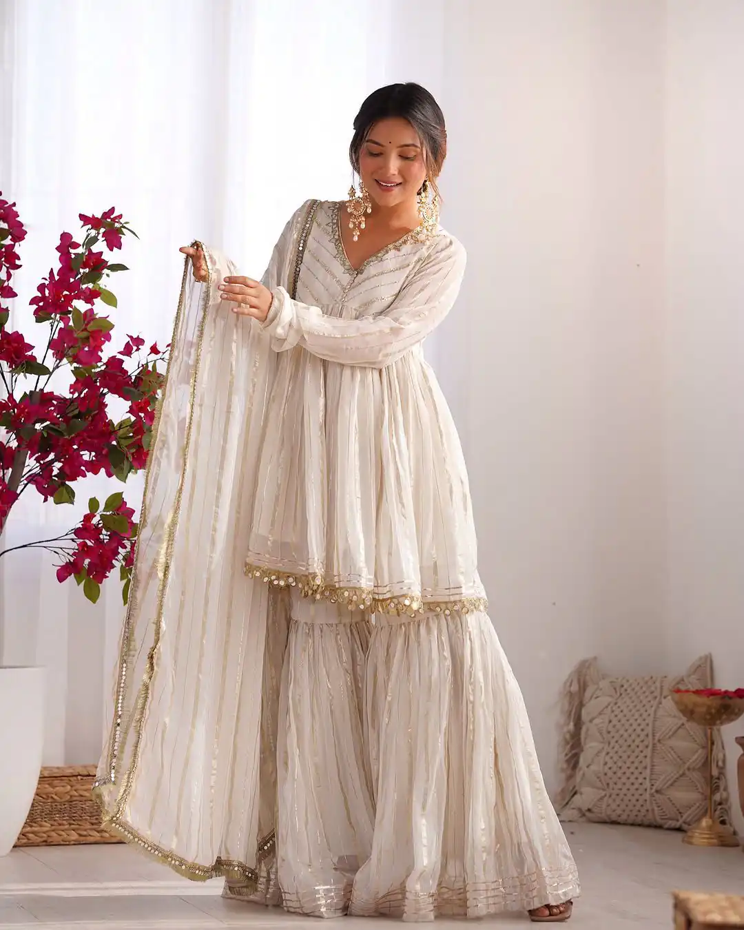 White Mal Chanderi Mirror Work Salwar Suit | Jump Suits, Tops & Bottoms, Track Suits, Salwar suit, Casual Suits, Creative suits, Designer Suits, Palazzo Suits, Party Wear Suits, Patiala Suits, Straight Suits, Trendy Wear