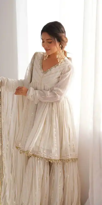 White Mal Chanderi Mirror Work Salwar Suit | Jump Suits, Tops & Bottoms, Track Suits, Salwar suit, Casual Suits, Creative suits, Designer Suits, Palazzo Suits, Party Wear Suits, Patiala Suits, Straight Suits, Trendy Wear