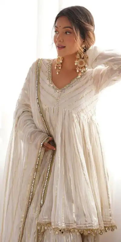 White Mal Chanderi Mirror Work Salwar Suit | Jump Suits, Tops & Bottoms, Track Suits, Salwar suit, Casual Suits, Creative suits, Designer Suits, Palazzo Suits, Party Wear Suits, Patiala Suits, Straight Suits, Trendy Wear
