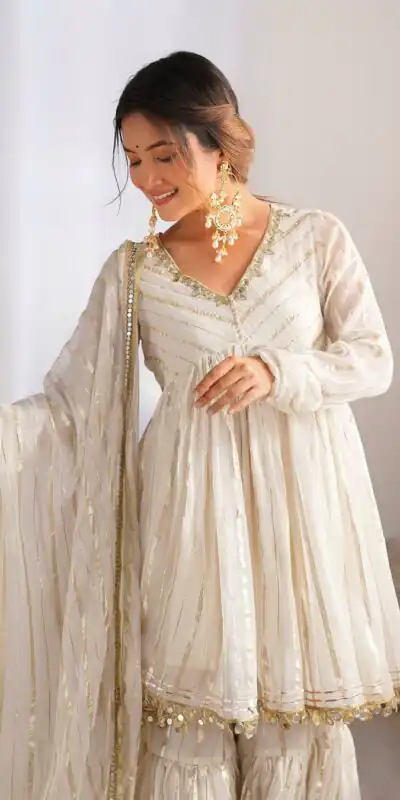 White Mal Chanderi Mirror Work Salwar Suit | Jump Suits, Tops & Bottoms, Track Suits, Salwar suit, Casual Suits, Creative suits, Designer Suits, Palazzo Suits, Party Wear Suits, Patiala Suits, Straight Suits, Trendy Wear
