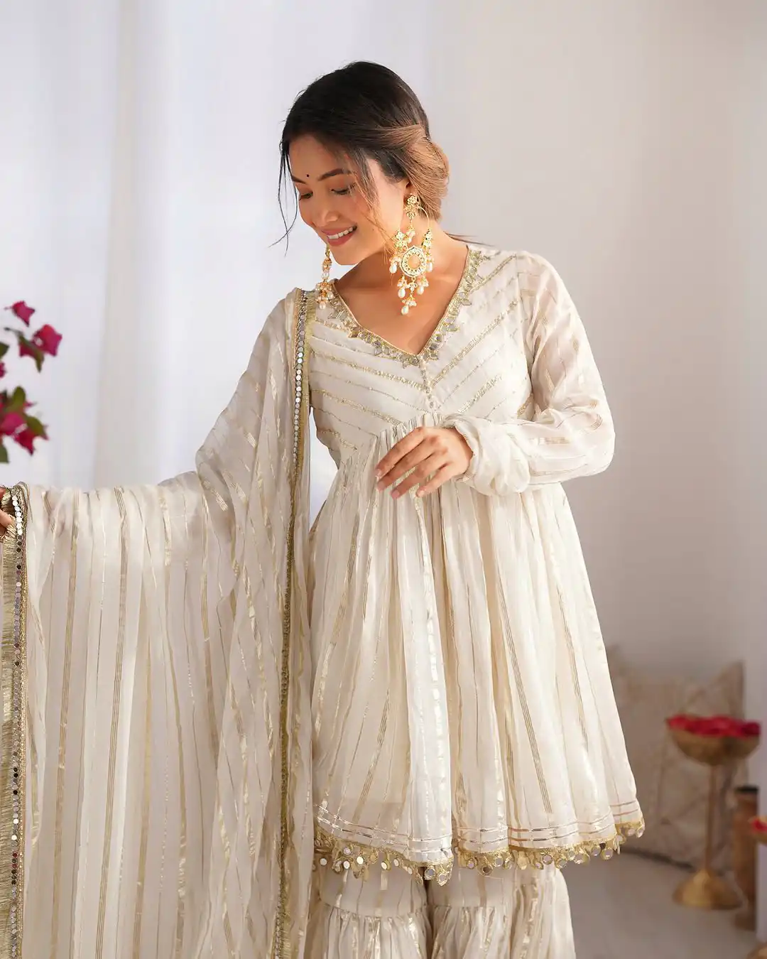 White Mal Chanderi Mirror Work Salwar Suit | Jump Suits, Tops & Bottoms, Track Suits, Salwar suit, Casual Suits, Creative suits, Designer Suits, Palazzo Suits, Party Wear Suits, Patiala Suits, Straight Suits, Trendy Wear