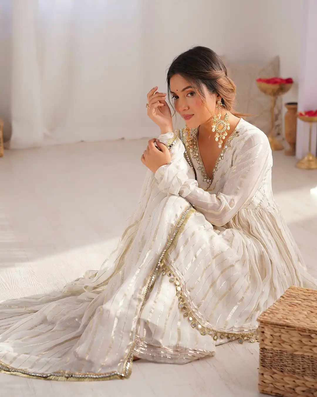 White Mal Chanderi Mirror Work Salwar Suit | Jump Suits, Tops & Bottoms, Track Suits, Salwar suit, Casual Suits, Creative suits, Designer Suits, Palazzo Suits, Party Wear Suits, Patiala Suits, Straight Suits, Trendy Wear