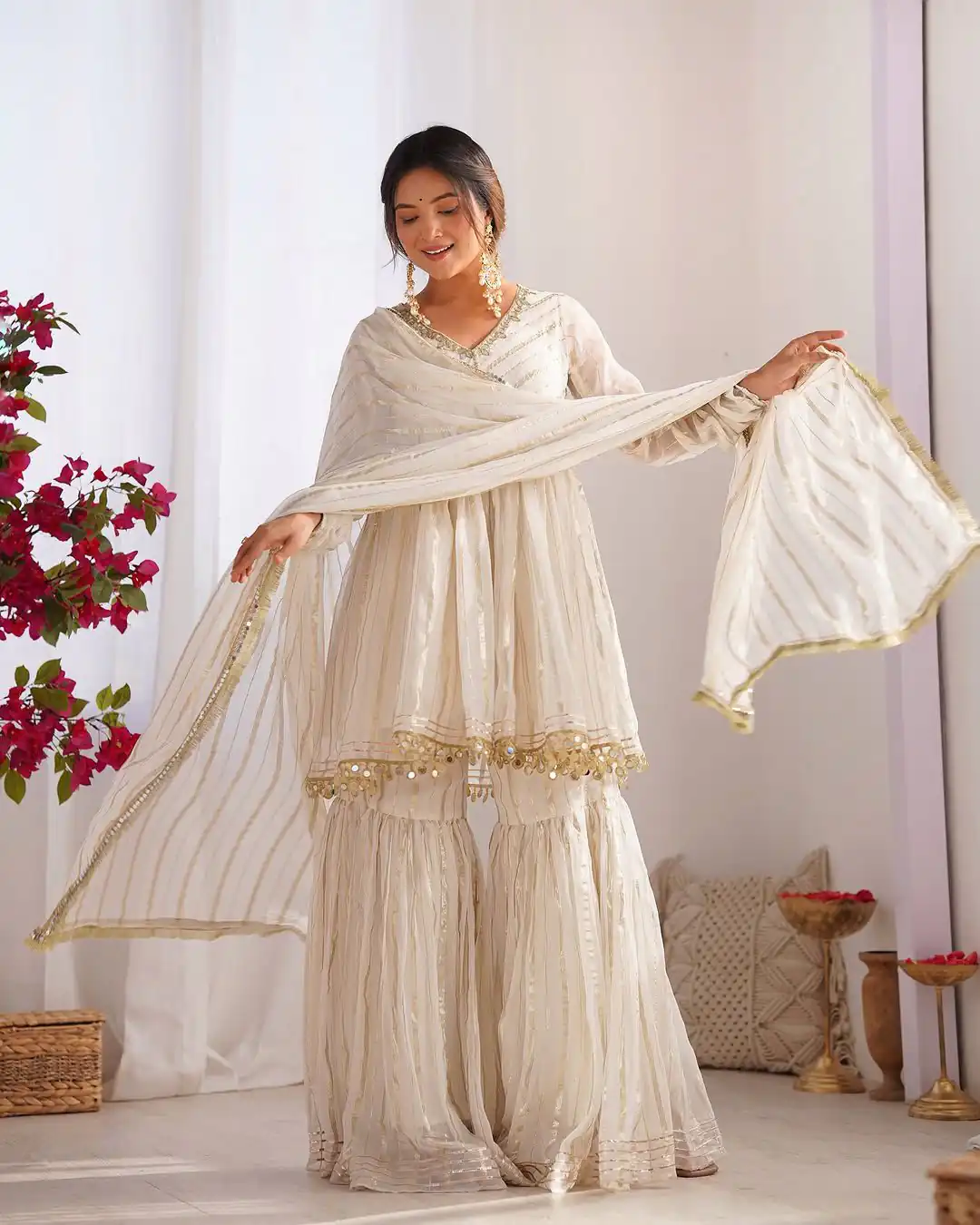White Mal Chanderi Mirror Work Salwar Suit | Jump Suits, Tops & Bottoms, Track Suits, Salwar suit, Casual Suits, Creative suits, Designer Suits, Palazzo Suits, Party Wear Suits, Patiala Suits, Straight Suits, Trendy Wear