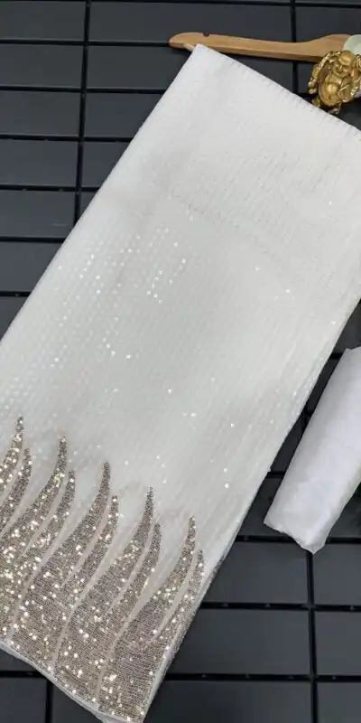White Of Heavy Quality 60 Gram Georgette Saree | Sarees, Bollywood Sarees, Creative Sarees, Designer Sarees, Embroidered Sarees, Ethnic Saree, Modern Digital sarees, Party Wear Sarees