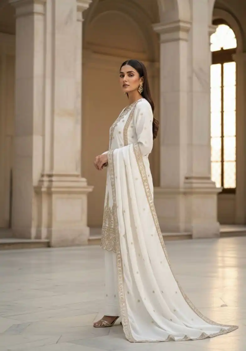 White Organza Silk Embroidery Work Salwar Suit | Jump Suits, Salwar suit, Casual Suits, Creative suits, Designer Suits, Palazzo Suits, Party Wear Suits, Patiala Suits, Straight Suits