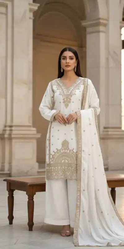 White Organza Silk Embroidery Work Salwar Suit | Jump Suits, Salwar suit, Casual Suits, Creative suits, Designer Suits, Palazzo Suits, Party Wear Suits, Patiala Suits, Straight Suits