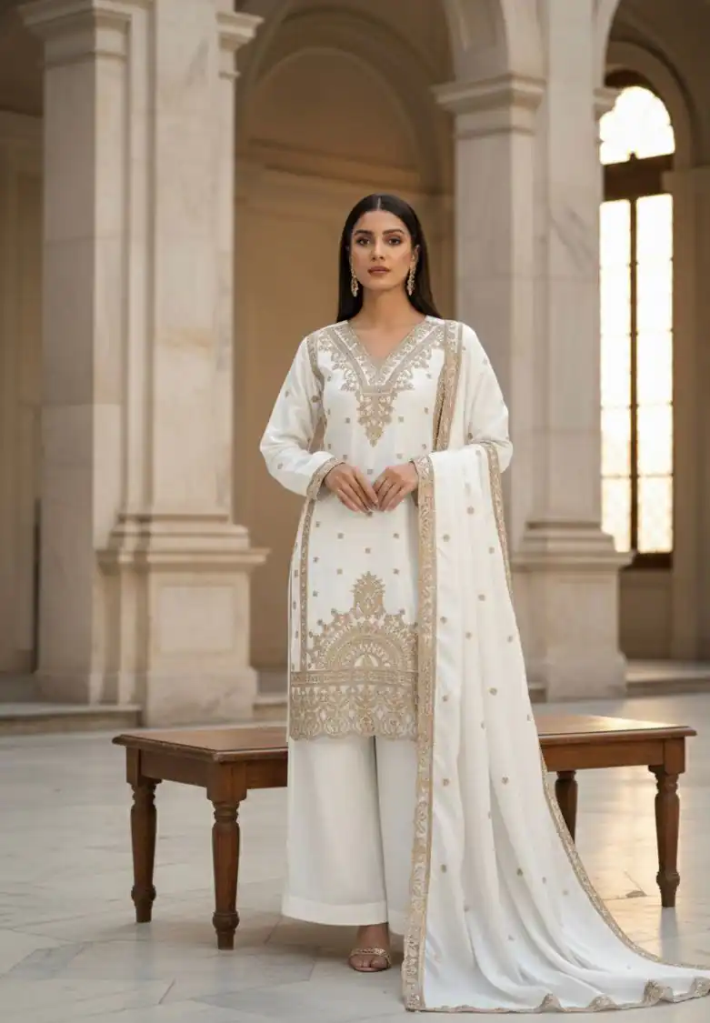 White Organza Silk Embroidery Work Salwar Suit | Jump Suits, Salwar suit, Casual Suits, Creative suits, Designer Suits, Palazzo Suits, Party Wear Suits, Patiala Suits, Straight Suits