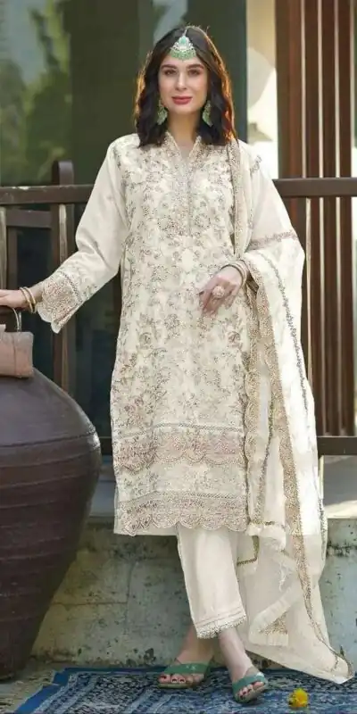 White Organza With Embroidery Sequence Work Salwar Suit | Jump Suits, Salwar suit, Casual Suits, Creative suits, Designer Suits, Palazzo Suits, Party Wear Suits, Patiala Suits, Straight Suits