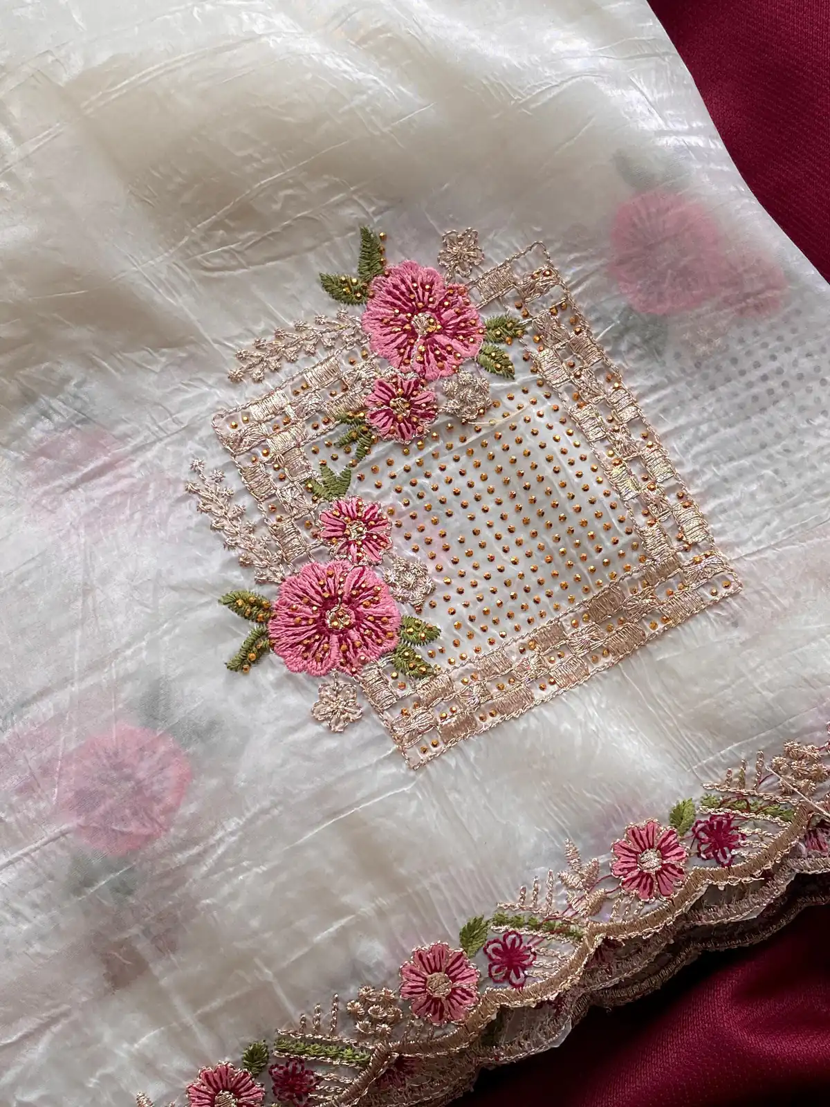 White Paper Silk Crush With Embroider Saree | Sarees, Bollywood Sarees, Creative Sarees, Designer Sarees, Embroidered Sarees, Ethnic Saree, Modern Digital sarees, Party Wear Sarees