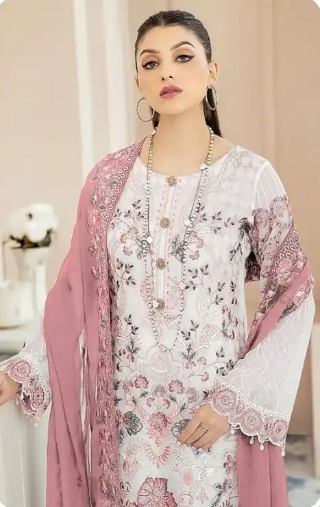 White & Peach Georgette Embroidery Salwar Suit | Salwar suit, Casual Suits, Creative suits, Designer Suits, Palazzo Suits, Party Wear Suits, Patiala Suits, Straight Suits