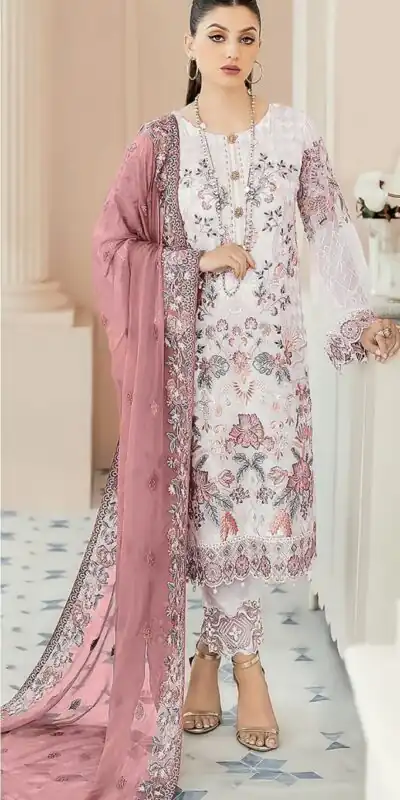 White & Peach Georgette Embroidery Salwar Suit | Salwar suit, Casual Suits, Creative suits, Designer Suits, Palazzo Suits, Party Wear Suits, Patiala Suits, Straight Suits