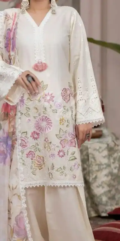 White Roman Silk Embroidery Work Salwar Suit | Jump Suits, Salwar suit, Casual Suits, Creative suits, Designer Suits, Palazzo Suits, Party Wear Suits, Patiala Suits, Straight Suits