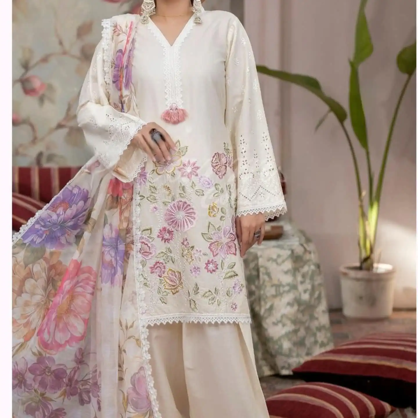 White Roman Silk Embroidery Work Salwar Suit | Jump Suits, Salwar suit, Casual Suits, Creative suits, Designer Suits, Palazzo Suits, Party Wear Suits, Patiala Suits, Straight Suits