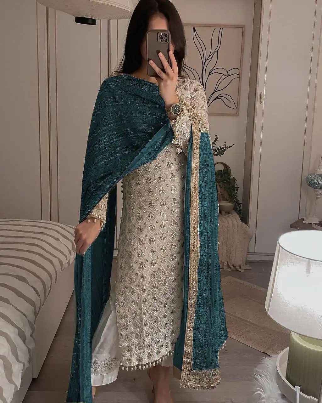 White Sequence Salwar Suit with Peacock Blue Dupatta | Salwar suit, Casual Suits, Creative suits, Designer Suits, Party Wear Suits, Patiala Suits, Straight Suits