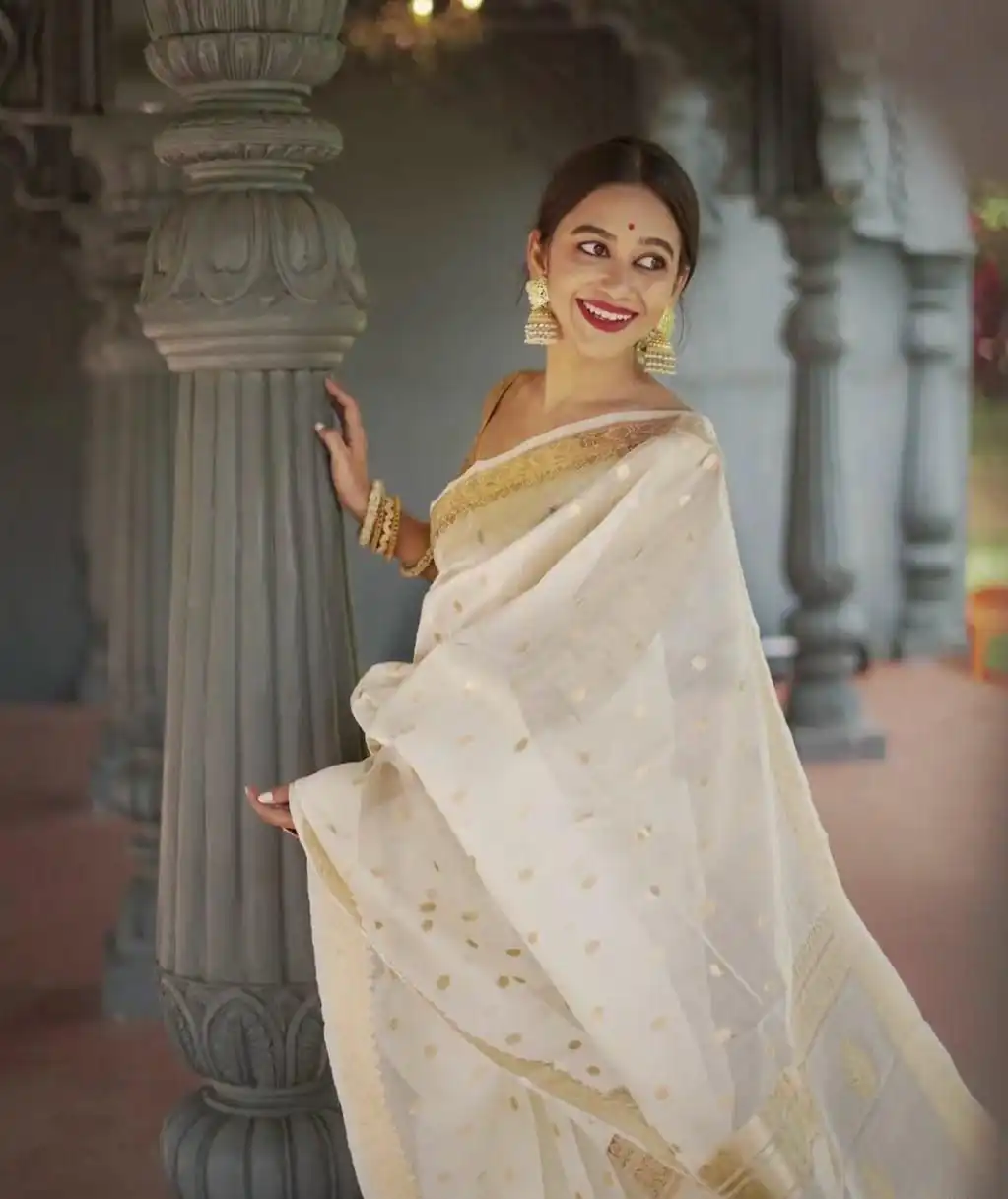 White Soft Lilan Slab Weaving Work Saree | Sarees, Bollywood Sarees, Creative Sarees, Designer Sarees, Embroidered Sarees, Ethnic Saree, Modern Digital sarees, Party Wear Sarees