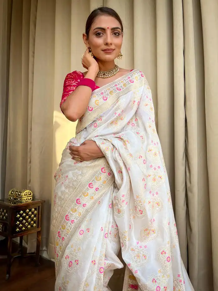 White Soft Litchi Silk Kubera Pattu On All Over Saree | Sarees, Bollywood Sarees, Creative Sarees, Designer Sarees, Embroidered Sarees, Ethnic Saree, Modern Digital sarees, Party Wear Sarees