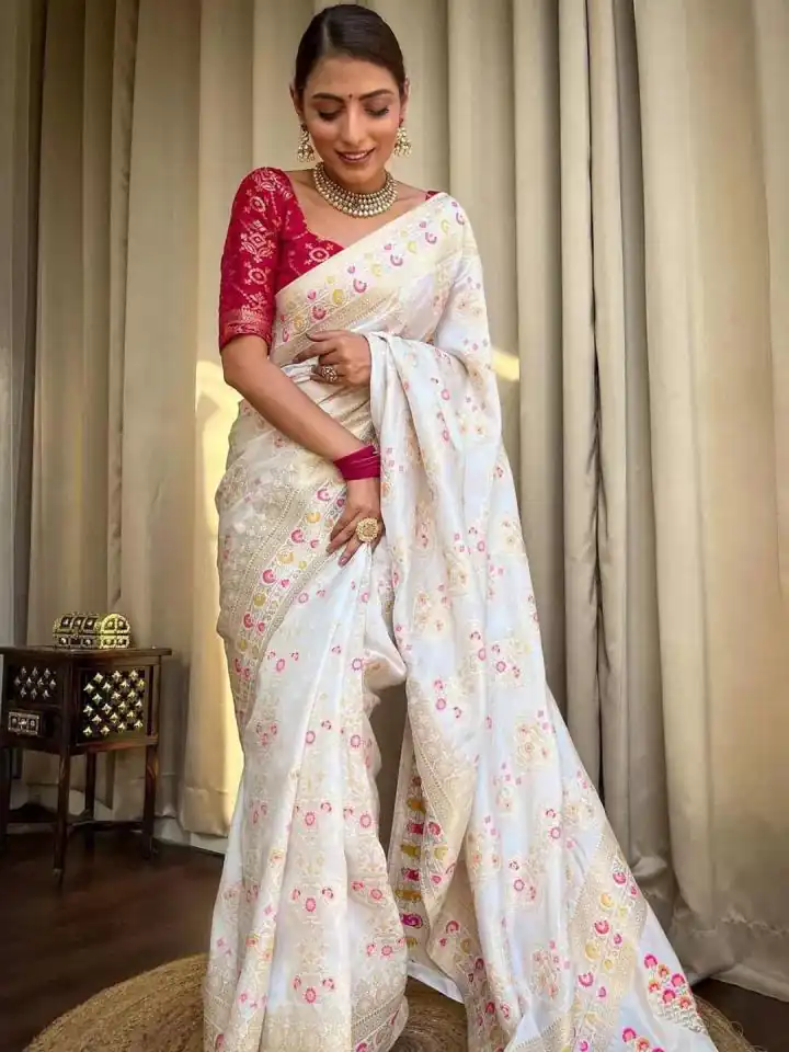White Soft Litchi Silk Kubera Pattu On All Over Saree | Sarees, Bollywood Sarees, Creative Sarees, Designer Sarees, Embroidered Sarees, Ethnic Saree, Modern Digital sarees, Party Wear Sarees