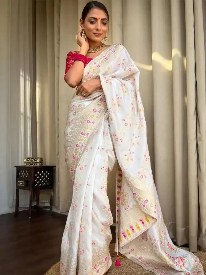 White Soft Litchi Silk Kubera Pattu On All Over Saree | Sarees, Bollywood Sarees, Creative Sarees, Designer Sarees, Embroidered Sarees, Ethnic Saree, Modern Digital sarees, Party Wear Sarees