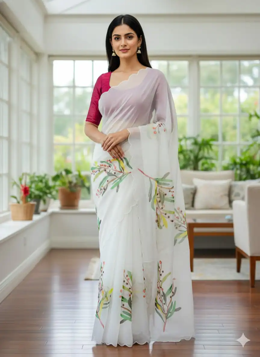 White TB Organza Digital Print Saree | Sarees, Bollywood Sarees, Creative Sarees, Designer Sarees, Embroidered Sarees, Ethnic Saree, Modern Digital sarees, Party Wear Sarees