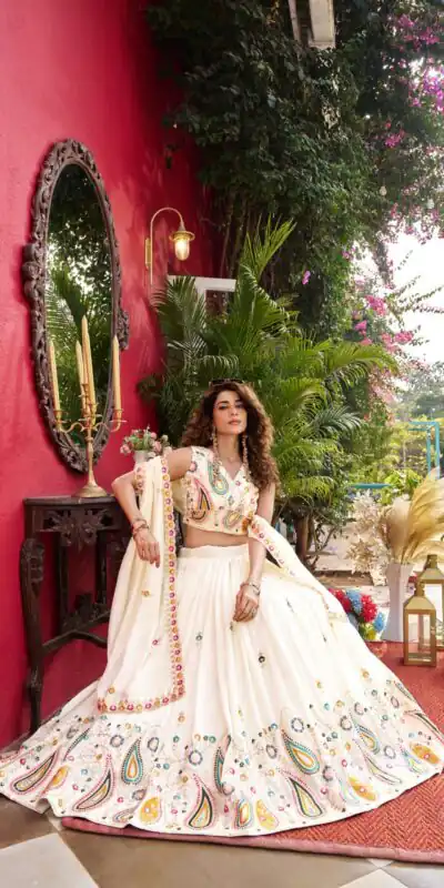 White Vichitra Embroidery Work Lehenga Choli | Lehenga, Bollywood Lehenga, Creative Lehenga, Designer Lehenga, Embroidered Lehenga, Party Wear Lehenga
