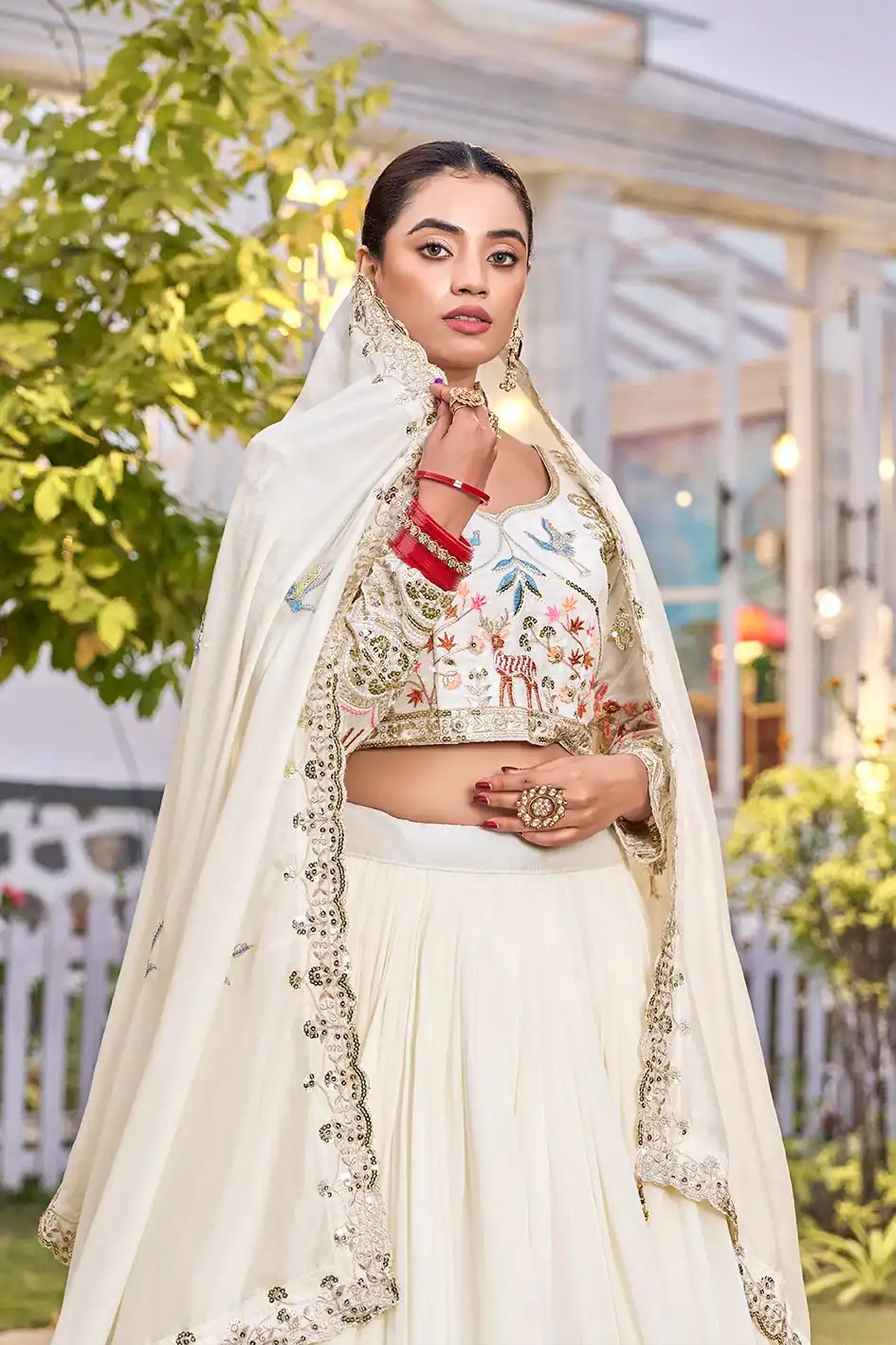 White Vichitra Silk Thread Work Lehenga Choli | Lehenga, Bollywood Lehenga, Creative Lehenga, Designer Lehenga, Embroidered Lehenga, Party Wear Lehenga