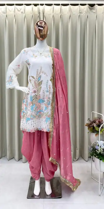 White Vichitra Silk With Embroidery Salwar Suit | Jump Suits, Salwar suit, Casual Suits, Creative suits, Designer Suits, Palazzo Suits, Party Wear Suits, Patiala Suits, Straight Suits