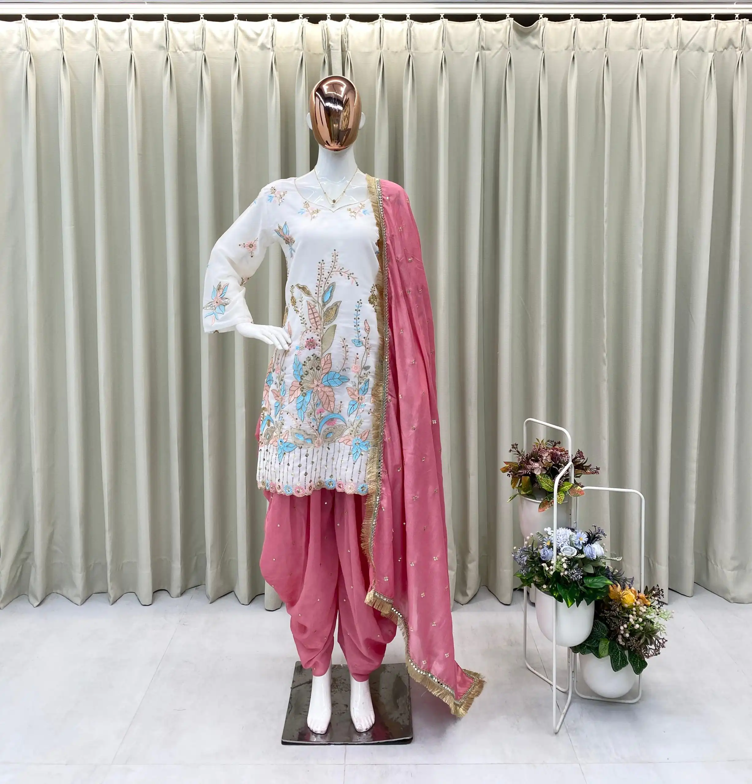 White Vichitra Silk With Embroidery Salwar Suit | Jump Suits, Salwar suit, Casual Suits, Creative suits, Designer Suits, Palazzo Suits, Party Wear Suits, Patiala Suits, Straight Suits