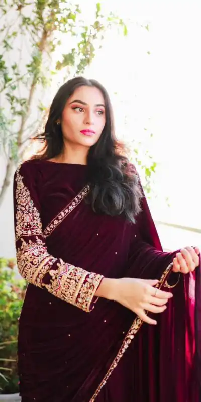 Wine 9000 Velvet Embroidery Lace Work Saree | Sarees, Bollywood Sarees, Creative Sarees, Designer Sarees, Embroidered Sarees, Ethnic Saree, Modern Digital sarees, Party Wear Sarees