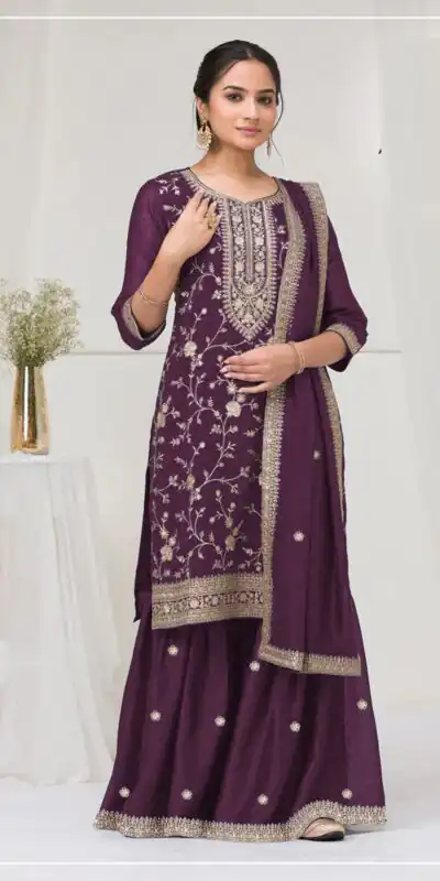 Wine Blooming Vichitra Embroidery Work Salwar Suit | Jump Suits, Tops & Bottoms, Track Suits, Salwar suit, Casual Suits, Creative suits, Designer Suits, Palazzo Suits, Party Wear Suits, Patiala Suits, Straight Suits, Trendy Wear