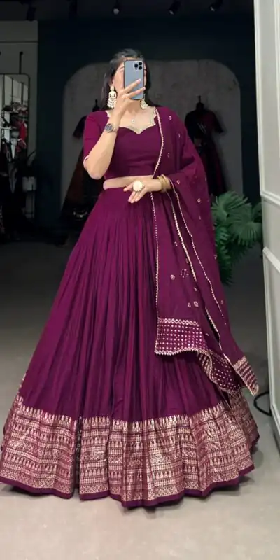 Wine Chanderi Weaving Lehenga Choli | Lehenga, Bollywood Lehenga, Creative Lehenga, Designer Lehenga, Embroidered Lehenga, Party Wear Lehenga