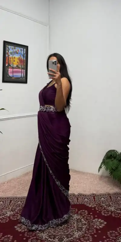 Wine Chinon Embroidery Lace Work Saree | Sarees, Bollywood Sarees, Creative Sarees, Designer Sarees, Embroidered Sarees, Ethnic Saree, Modern Digital sarees, Party Wear Sarees