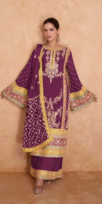 Wine Chinon Embroidery Work Salwar Suit | Jump Suits, Salwar suit, Casual Suits, Creative suits, Designer Suits, Palazzo Suits, Party Wear Suits, Patiala Suits, Straight Suits