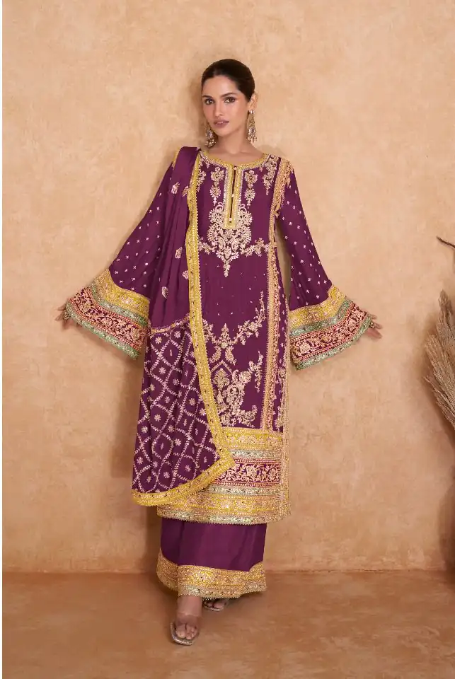 Wine Chinon Embroidery Work Salwar Suit | Jump Suits, Salwar suit, Casual Suits, Creative suits, Designer Suits, Palazzo Suits, Party Wear Suits, Patiala Suits, Straight Suits
