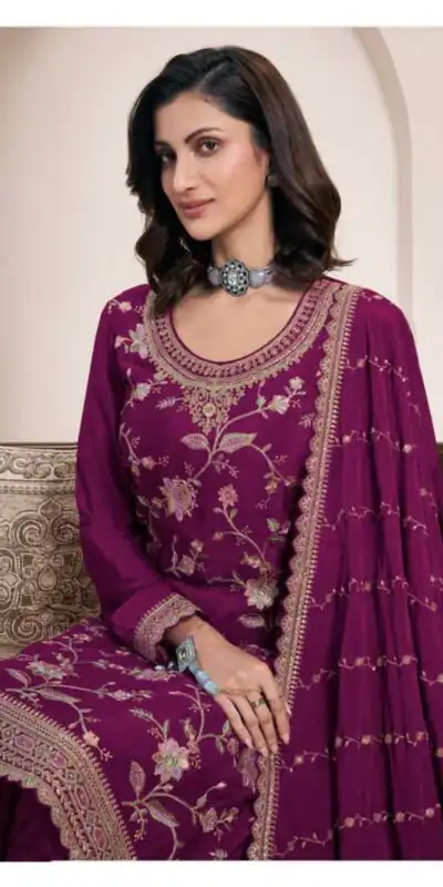 Wine Chinon Multi Work Salwar Suit | Jump Suits, Salwar suit, Casual Suits, Creative suits, Designer Suits, Palazzo Suits, Party Wear Suits, Patiala Suits, Straight Suits