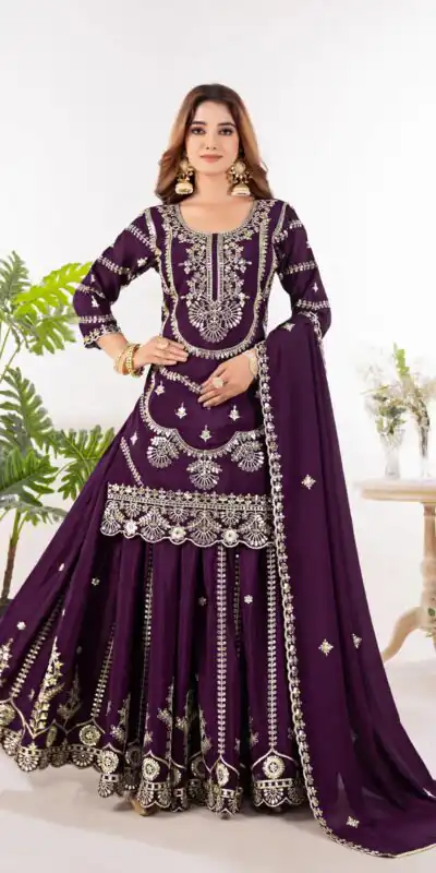 Wine Chinon Silk Embroider Lace Work Salwar Suit | Jump Suits, Salwar suit, Casual Suits, Creative suits, Designer Suits, Palazzo Suits, Party Wear Suits, Patiala Suits, Straight Suits