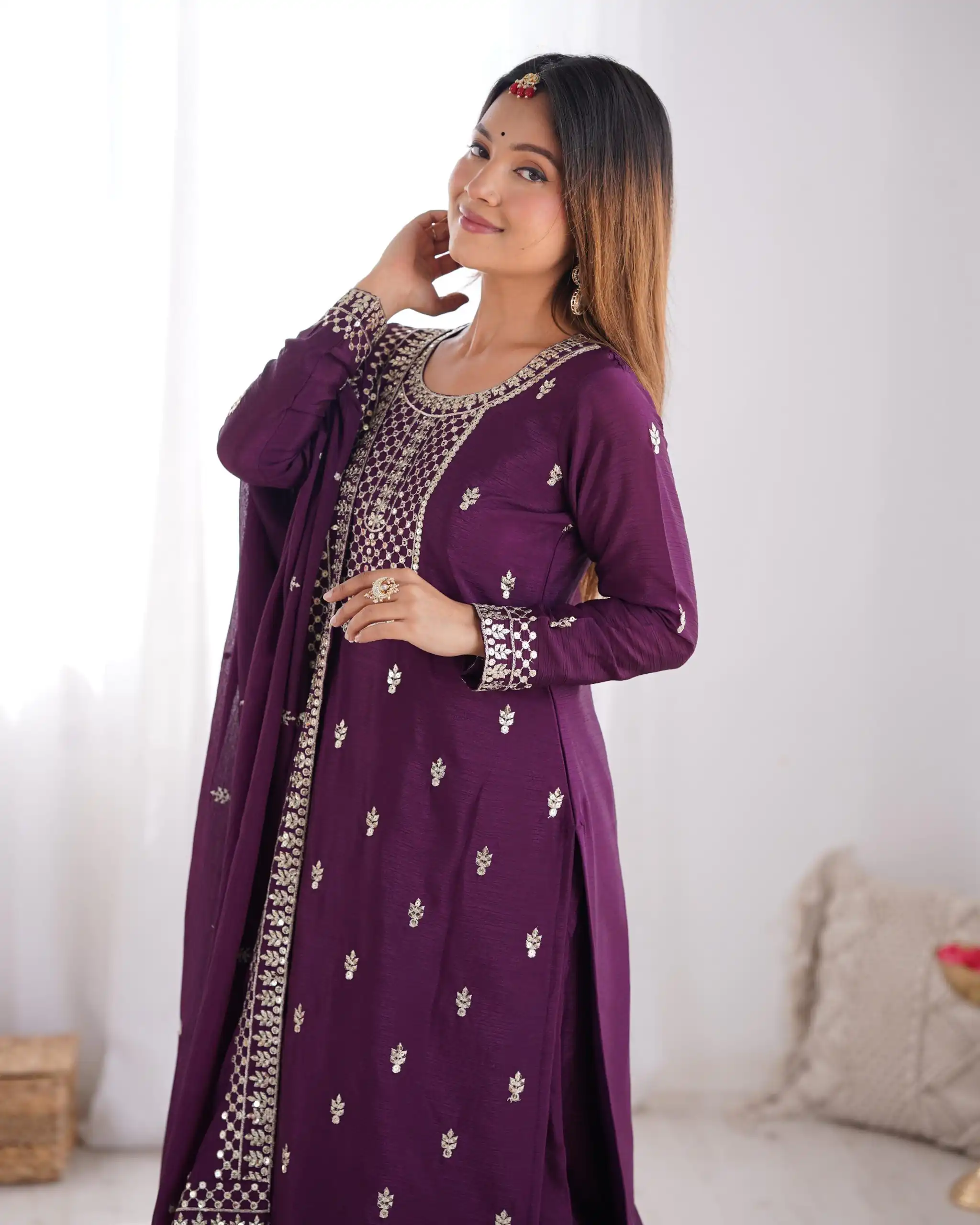 Wine Chinon Silk Embroidery Jari Work Salwar Suit | Jump Suits, Salwar suit, Casual Suits, Creative suits, Designer Suits, Palazzo Suits, Party Wear Suits, Patiala Suits, Straight Suits