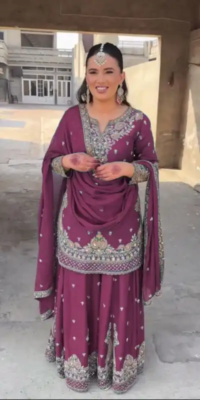Wine Chinon Silk Thread Sequence Work Salwar Suit | Jump Suits, Salwar suit, Casual Suits, Creative suits, Designer Suits, Palazzo Suits, Party Wear Suits, Patiala Suits, Straight Suits