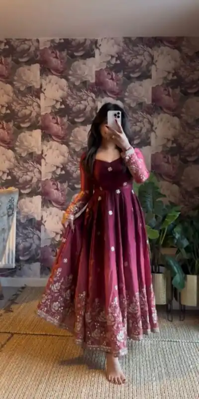 Wine Chinon Silk Thread Work Salwar Suit | Jump Suits, Salwar suit, Casual Suits, Creative suits, Designer Suits, Palazzo Suits, Party Wear Suits, Patiala Suits, Straight Suits