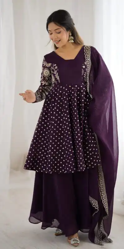 Wine Crunchy Silk Embroidery Work Salwar Suit | Jump Suits, Salwar suit, Casual Suits, Creative suits, Designer Suits, Palazzo Suits, Party Wear Suits, Patiala Suits, Straight Suits