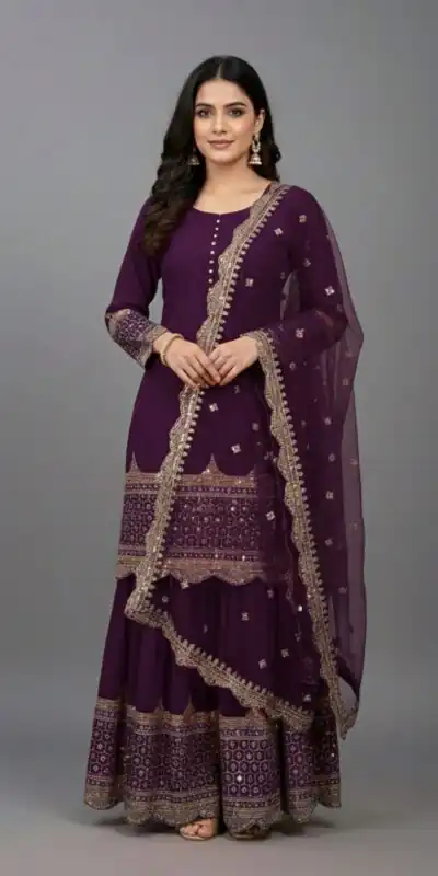 Wine Faux Georgette Embroider Salwar Suit | Jump Suits, Salwar suit, Casual Suits, Creative suits, Designer Suits, Palazzo Suits, Party Wear Suits, Patiala Suits, Straight Suits