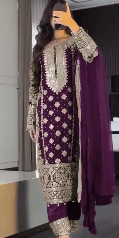 Wine Faux Georgette Embroidery Salwar Suit | Jump Suits, Salwar suit, Casual Suits, Creative suits, Designer Suits, Palazzo Suits, Party Wear Suits, Patiala Suits, Straight Suits