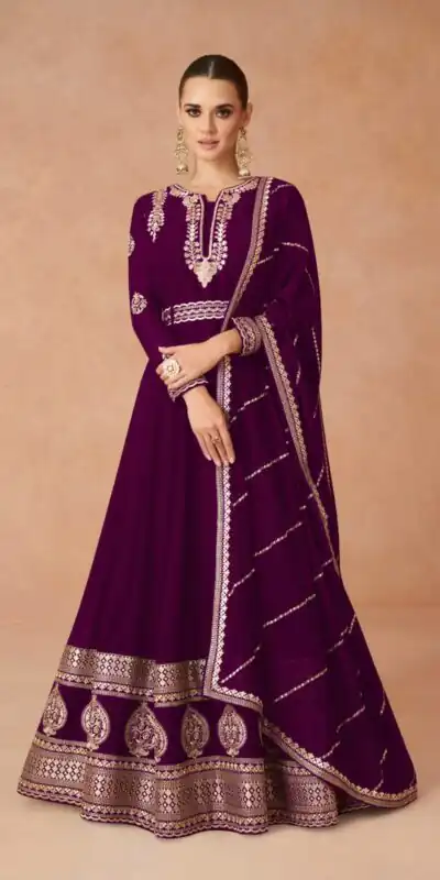 Wine Faux Georgette With Embroidery Work Anarkali Gown | Gowns, Bollywood Gowns, Creative Gowns, Designer Gowns, Embroidered Gowns, Party Wear Gowns, Straight Suits