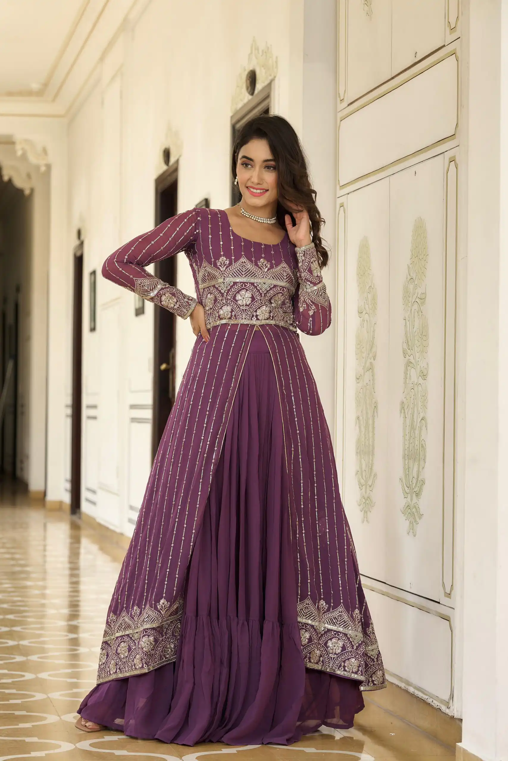 Wine Fox Georgette Embroidery Work Lehenga Choli | Lehenga, Bollywood Lehenga, Creative Lehenga, Designer Lehenga, Embroidered Lehenga, Party Wear Lehenga