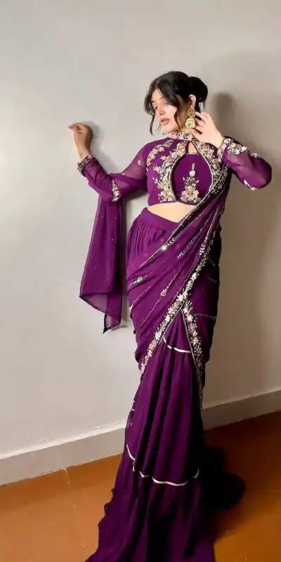 Wine Georgette Embroidery Lehenga Saree | Lehenga, Bollywood Lehenga, Creative Lehenga, Designer Lehenga, Embroidered Lehenga, Party Wear Lehenga