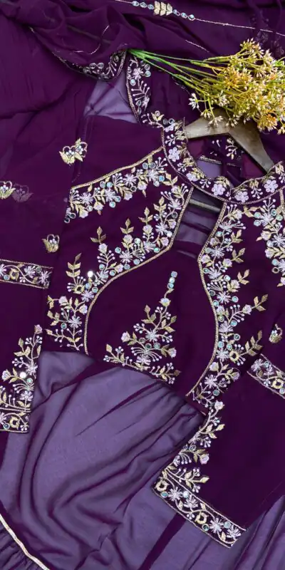 Wine Georgette Embroidery Lehenga Saree | Lehenga, Bollywood Lehenga, Creative Lehenga, Designer Lehenga, Embroidered Lehenga, Party Wear Lehenga