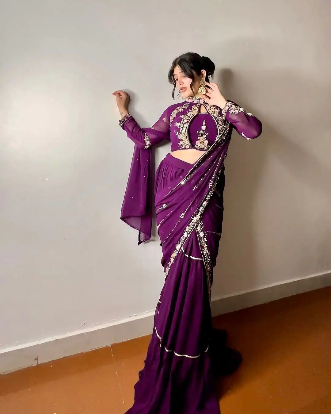 Wine Georgette Embroidery Lehenga Saree | Lehenga, Bollywood Lehenga, Creative Lehenga, Designer Lehenga, Embroidered Lehenga, Party Wear Lehenga