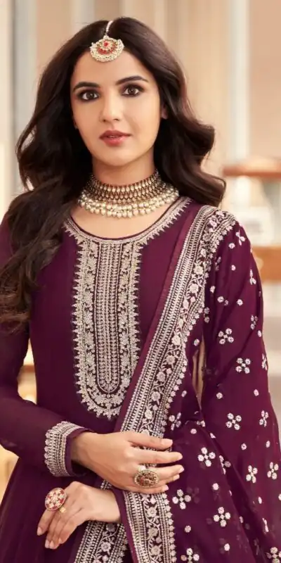 Wine Georgette Embroidery Salwar Suit | Salwar suit, Casual Suits, Creative suits, Designer Suits, Palazzo Suits, Party Wear Suits, Patiala Suits, Straight Suits