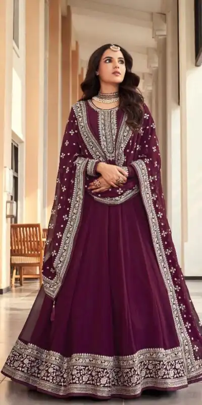 Wine Georgette Embroidery Salwar Suit | Salwar suit, Casual Suits, Creative suits, Designer Suits, Palazzo Suits, Party Wear Suits, Patiala Suits, Straight Suits