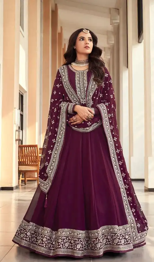 Wine Georgette Embroidery Salwar Suit | Salwar suit, Casual Suits, Creative suits, Designer Suits, Palazzo Suits, Party Wear Suits, Patiala Suits, Straight Suits