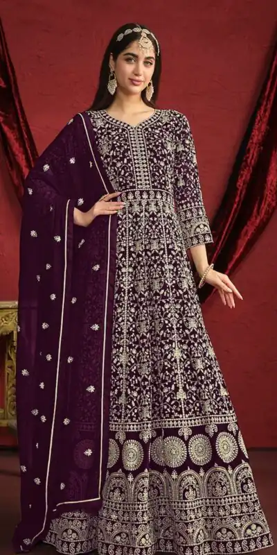 Wine Georgette Embroidery Salwar Suit | Salwar suit, Casual Suits, Creative suits, Designer Suits, Palazzo Suits, Party Wear Suits, Patiala Suits, Straight Suits